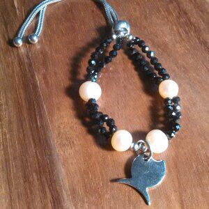 Thai Black Spinel and Golden Pearl Boho Stainless Steel Bracelet